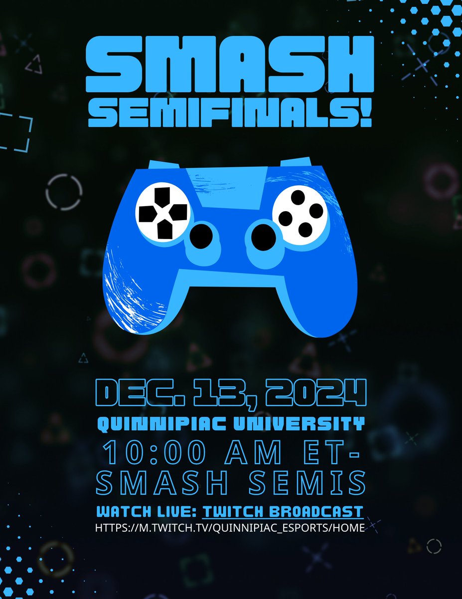 Shepaug’s Esports team is heading to Quinnipiac University to compete in the CIAC Smash Brothers Semifinals!
Date: Dec. 13, 2024
Location: Quinnipiac University, 305 Sherman Ave, Hamden, CT
Schedule:
10AM ET – Smash Semis
12PM ET – Smash Final
Watch at m.twitch.tv/quinnipiac_esp…