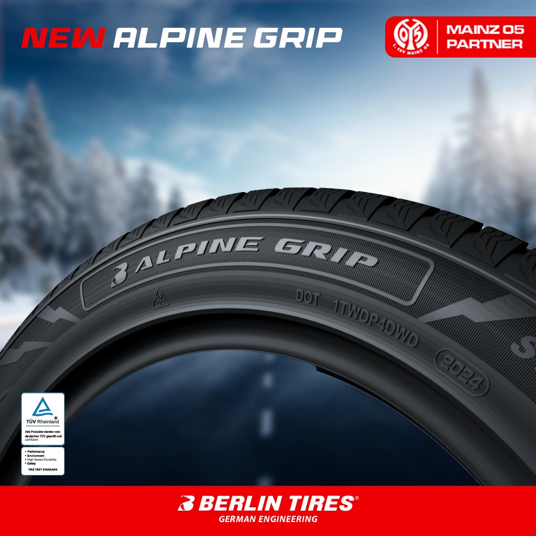 BerlinTires's tweet photo. ❄️ NEU: Berlin Tires Alpine Grip - Dein zuverlässiger Winterreifen! ❄️
Egal ob Schnee, Eis oder Matsch - der Alpine Grip bietet

Mach dich bereit für den Winter mit Berlin Tires! 🚗 https://t.co/lEnA9Ga7Az