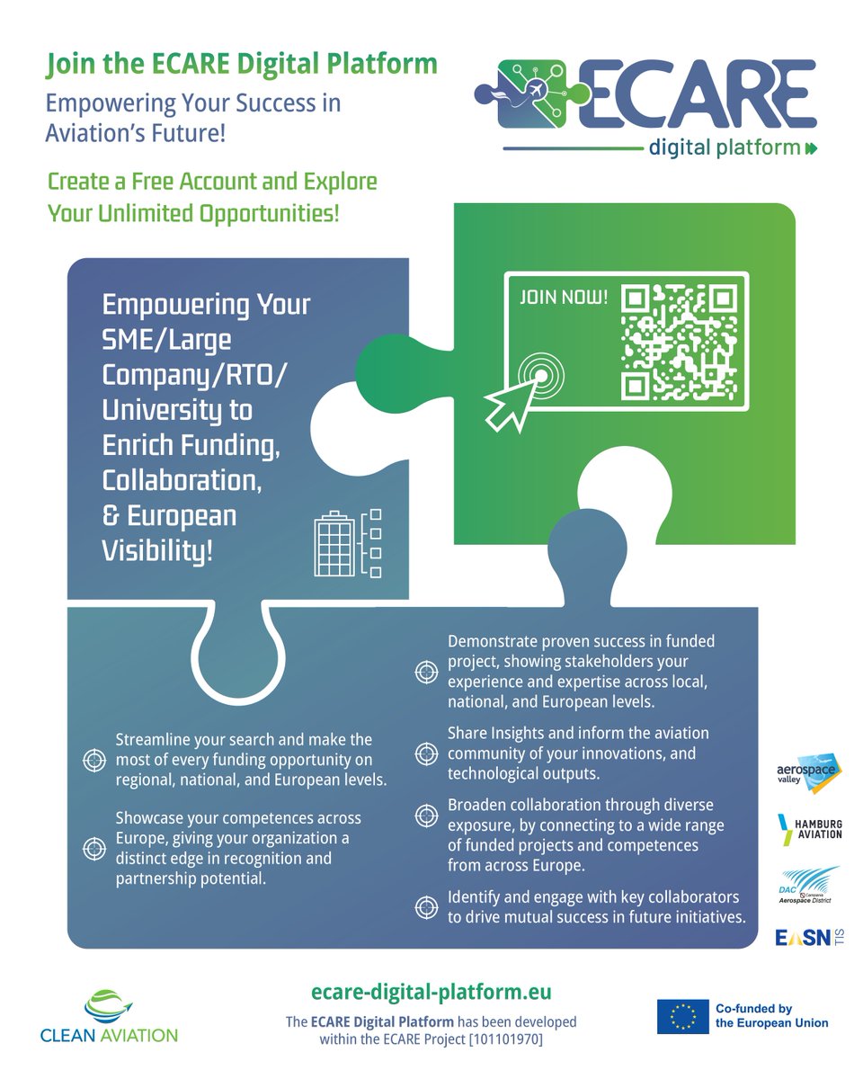 🚀 Discover the Power of the ECARE Digital Platform and its Benefits for Clusters, Funding Bodies, SMEs and Universities with our latest resource ⬇️
📥 ecare-project.eu/dissemination
🌐 Explore: ecare-digital-platform.eu
#Innovation #collaboration #ECARE <a href="/clean_aviation/">Clean Aviation</a>  #HorizonEU