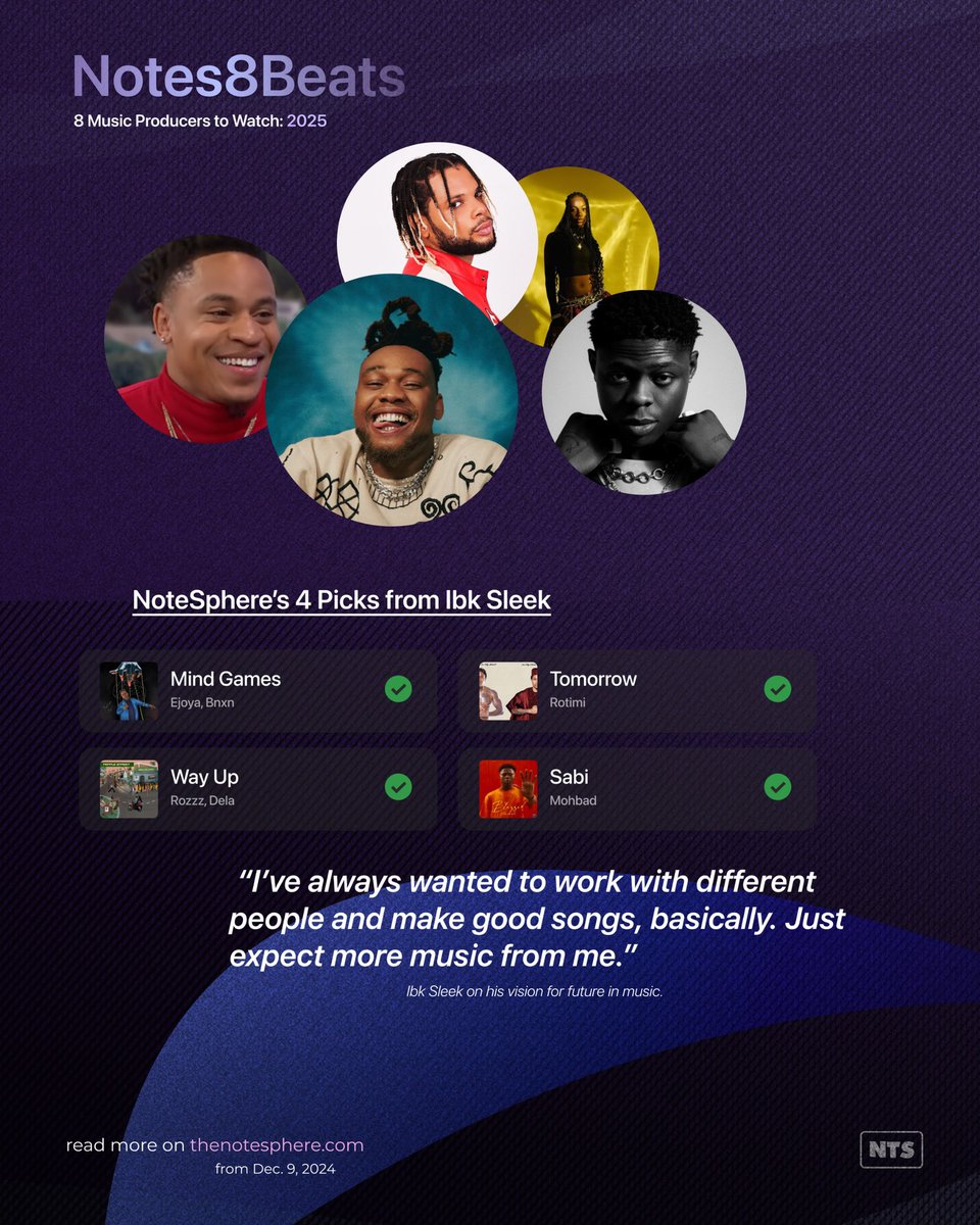 NoteSphere's tweet photo. From his debut on Buju's Mind Games to now having over 50 songs in his catalog, next in the #Notes8Beats Class of 2025 is @ibkissleek, he is a producer with his sights firmly set on the global stage. https://t.co/oOnjVVAddb
