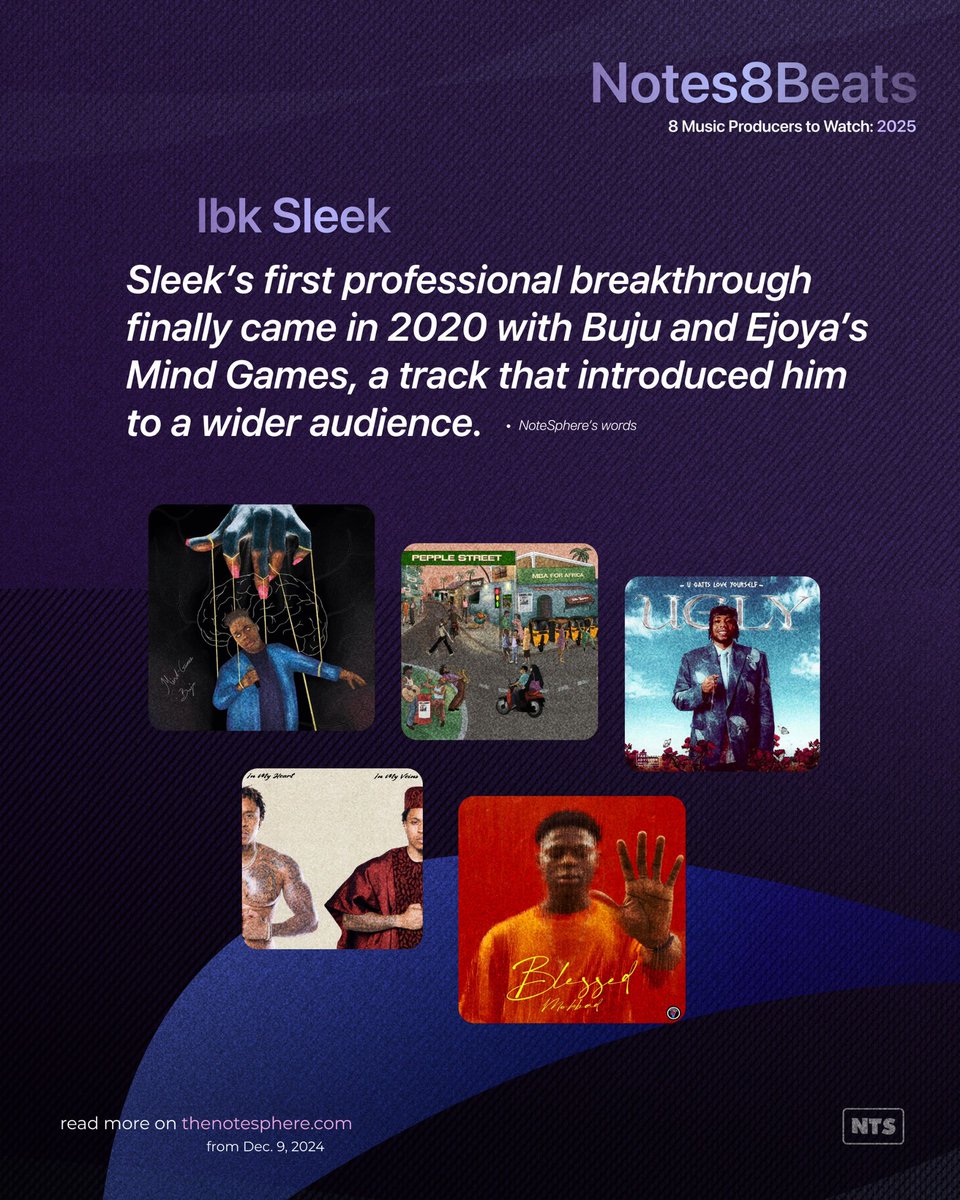 NoteSphere's tweet photo. From his debut on Buju's Mind Games to now having over 50 songs in his catalog, next in the #Notes8Beats Class of 2025 is @ibkissleek, he is a producer with his sights firmly set on the global stage. https://t.co/oOnjVVAddb