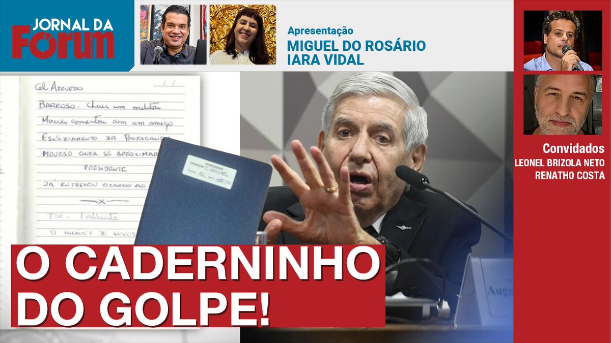 revistaforum's tweet photo. Nesta edição do #JornaldaFórum: Revelações do caderninho de Heleno | Bolsonaro pagou milhões pra oficiais golpistas
⁠
Participam do programa @leonelbrizolarj e @CostaRenatho.
⁠
Às 17h, com Miguel do Rosário (@ocafezinho), @iara_vidal e @anaprestes.

💬 Chat ao vivo:
🔗 https://t.co/e2zIbYvWeB