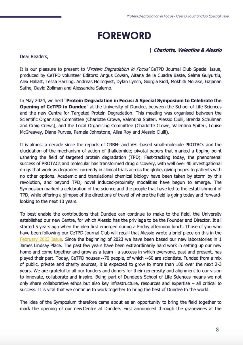 CharlCrowe's tweet photo. It was great to contribute this Foreword for the @UoDCeTPD Journal Club about our 'Protein Degradation in Focus' Symposium May 2024 #TPDFocus with @alessiociulli @val_spiteri
Check it out: https://t.co/1W70KD1Ixq https://t.co/VNG1oacy29