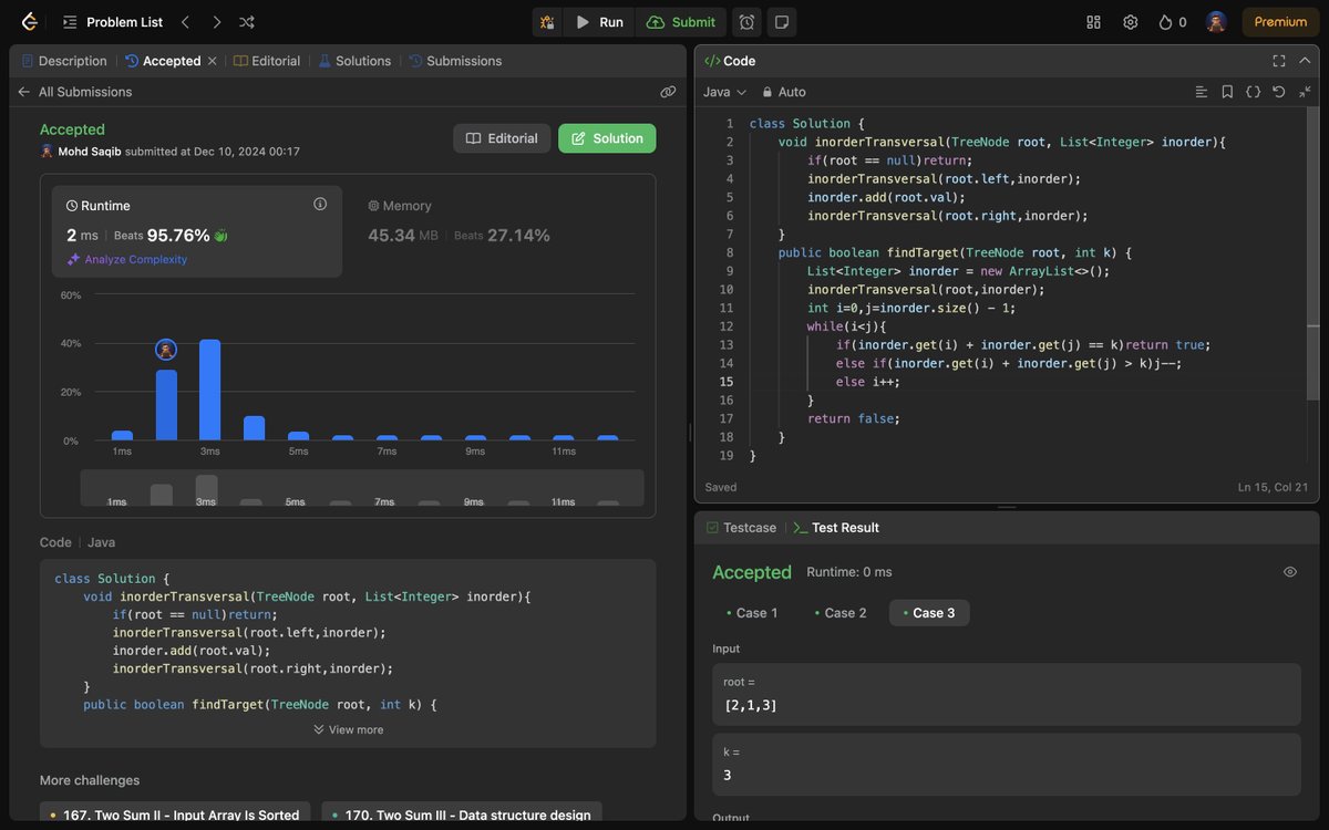 Mohd_Saqib_'s tweet image. ๐ Day 141 of #180DaysOfCoding ๐
โ
173. Binary Search Tree Iterator (Implemented next() and hasNext())
โ
653. Two Sum IV - Input is a BST (Using Inorder Traversal & Two Pointers)
#BinarySearchTree #BST #Java #LeetCode #100DaysOfCode #DSA #letsconnect #connect