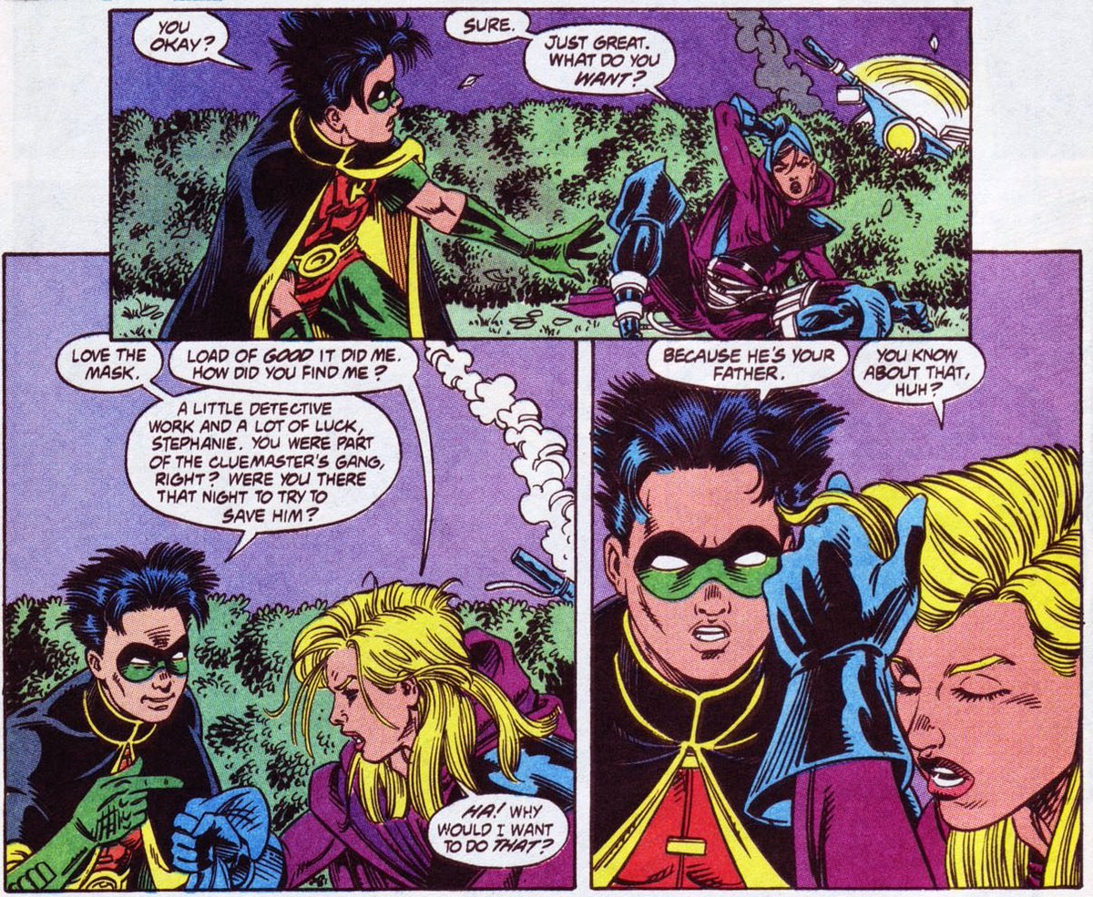 timhanley01's tweet photo. 26. It took a long while for Stephanie Brown to become Batgirl. She first debuted in Detective Comics in 1992 as Spoiler, intent on foiling her villainous father, the Riddler ripoff Cluemaster. #NeverASidekick https://t.co/4l6zJF0ey7