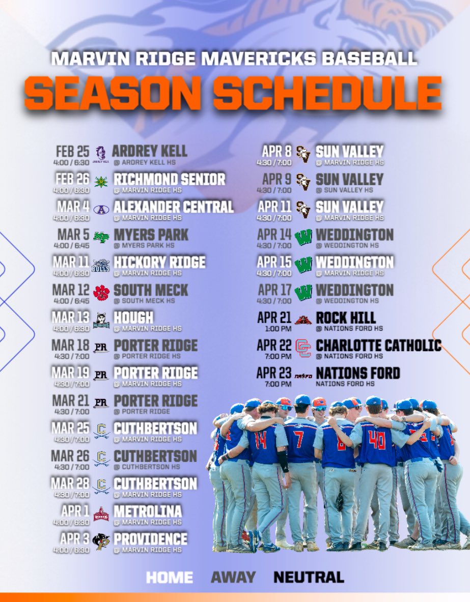 Your official 2025 Marvin Ridge Varsity Baseball schedule is now out! Come check us out this spring!