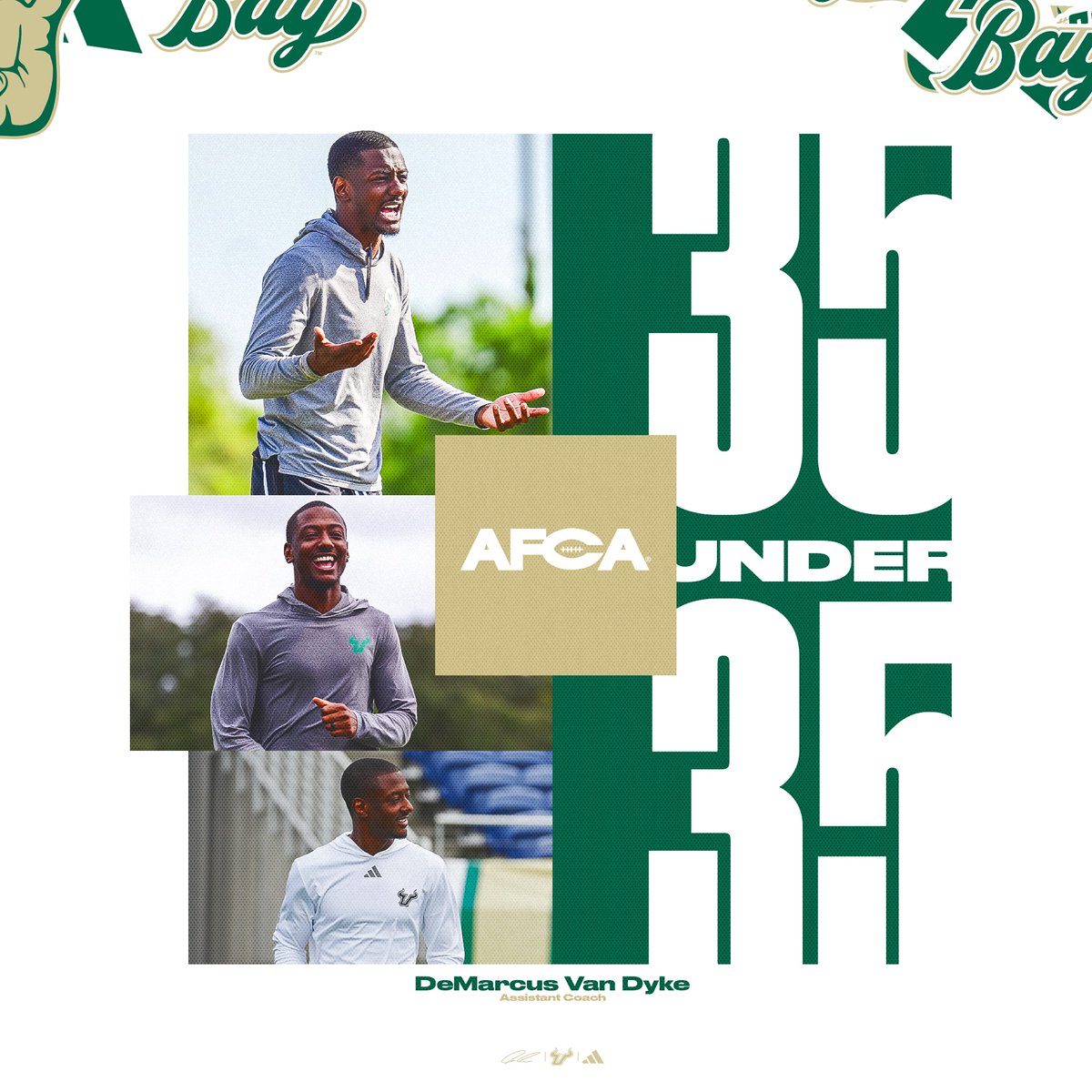 USFFootball's tweet photo. .@Coach_DVD has been named to the 2025 @WeAreAFCA 35 Under 35!
Congrats, Coach ๐
#ComeToTheBay | #StayInTheBay https://t.co/5ecj1VdewA