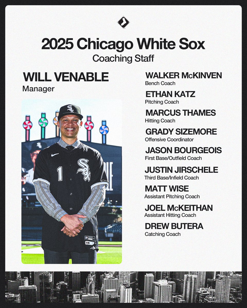whitesox's tweet photo. The #WhiteSox have announced the major-league coaching staff for the 2025 season under first-year manager Will Venable: https://t.co/clGcXzQyoS