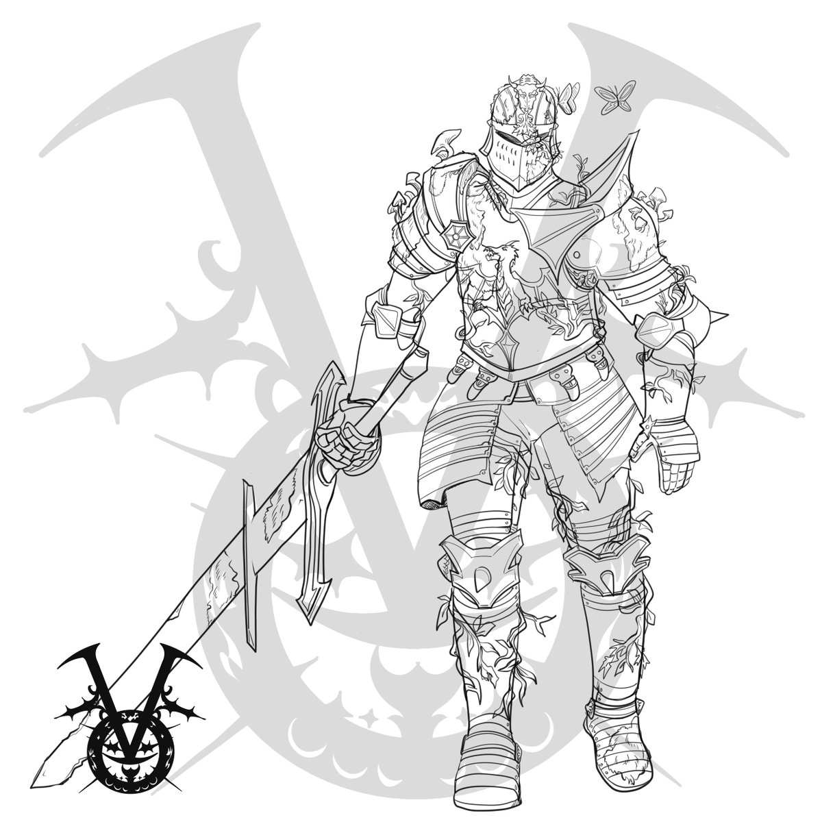 v_world2's tweet photo. The #Warden of the EWild marches forth—a forgotten knight entwined with nature’s reclaim. The rust of his blade is matched only by the strength of his resolve

#KnightArt #Sword #longsword #armor #Knighthood #art #artwork #flowerknight #commissions 
@BlazedRTs 
@ScrimFinder https://t.co/EA711NMg4Q