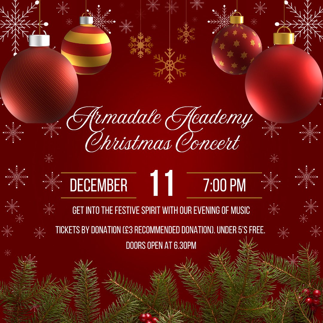MissLapsley's tweet photo. 2 more sleeps until our Christmas Concert @ArmadaleAcademy ! Come along, get festive and support our young people. We can’t wait! 🎄🎶🎅🏼 https://t.co/U3WBV0oohx