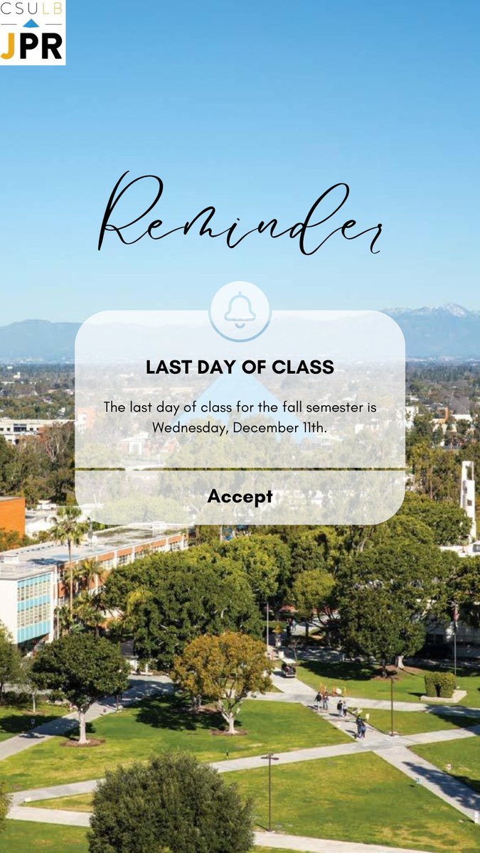 We have three more days of class and then it’s finals week! What’s been your favorite class this semester?

#CSULB #JPR #GoBeach