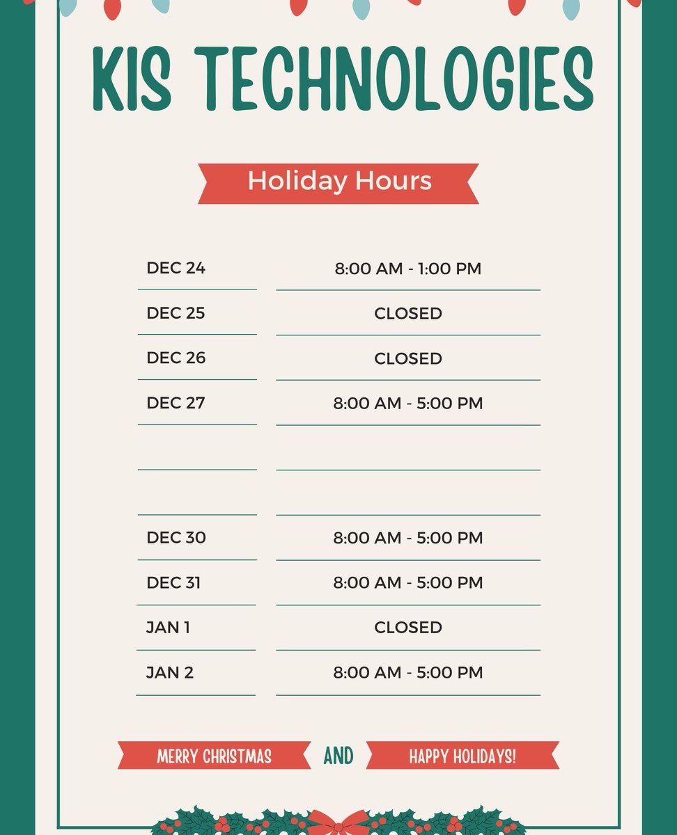 KIScopiers's tweet photo. KIS 2024 Holiday Hours https://t.co/0u7QsHtai4