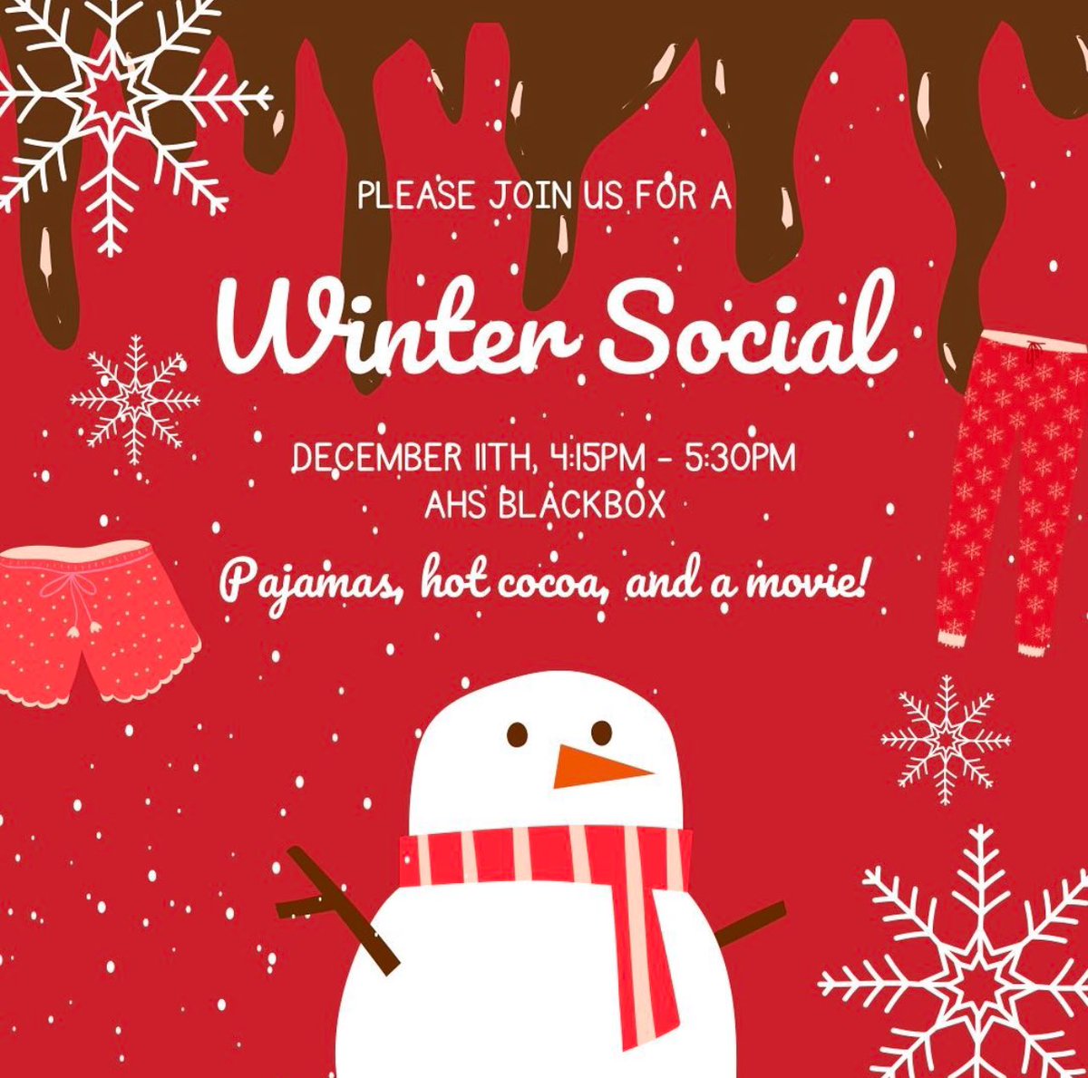 aubreytheatre's tweet photo. Get comfy in some pajamas and come join us for our winter social! All @aubrey_ahs students welcome! ❄️ https://t.co/VJ4hFhx8r9