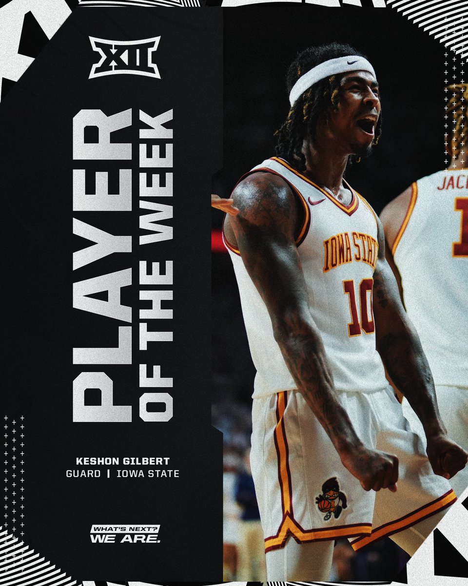 Big12Conference's tweet photo. December 9⃣ #Big12MBB Player of the Week 🏅

Keshon Gilbert | @CycloneMBB https://t.co/irsJdF3lAi