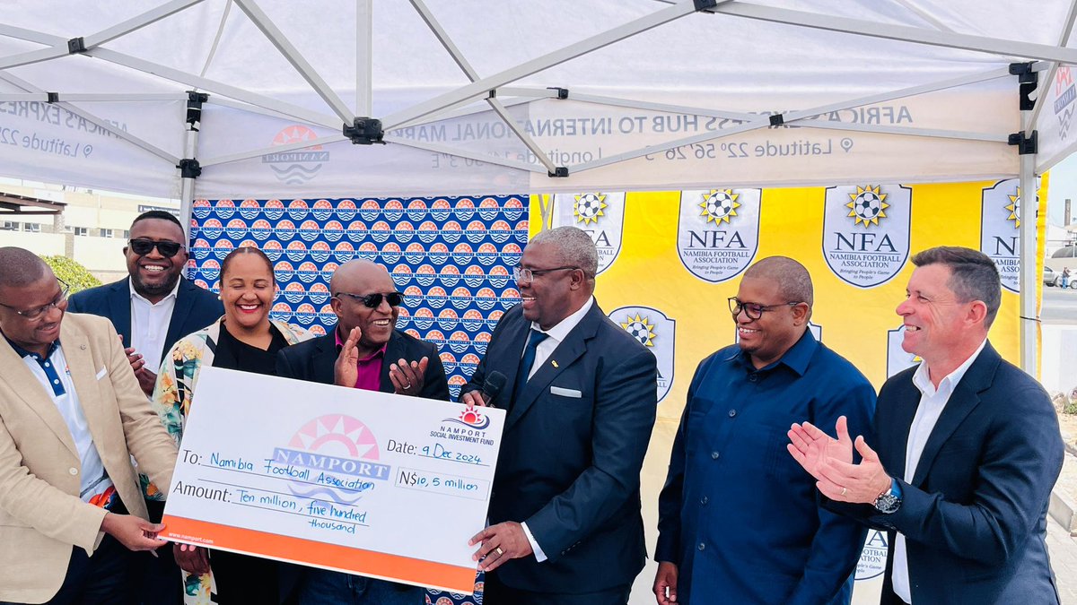 ngurare's tweet photo. THIS MORNING in Walvisbay, as Trustees of the Namport Social investment Fund (NSIF), we presided over the signing of Namport sponsorship partnership worth N$10.5 million over three years with NFA. It will support the development of men’s and women’s football in the 2nd and 3rd Division Leagues across 14 regions of the country. Sport is unity 🙏🙏
