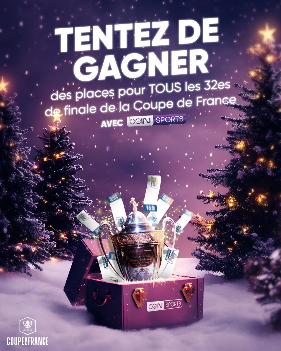 🎁 𝗔̀ 𝗚𝗔𝗚𝗡𝗘𝗥 : Des places pour TOUS les 32es de finale de la Coupe de France avec beIN SPORTS qui diffusera l'intégralité des matchs. 🏆🇫🇷

𝘗𝘰𝘶𝘳 𝘫𝘰𝘶𝘦𝘳 :
🔁 RT le tweet
➕ FOLLOW <a href="/beinsports_FR/">beIN SPORTS</a> 
🖊️ Indique en commentaire la rencontre que tu veux aller voir

🍀