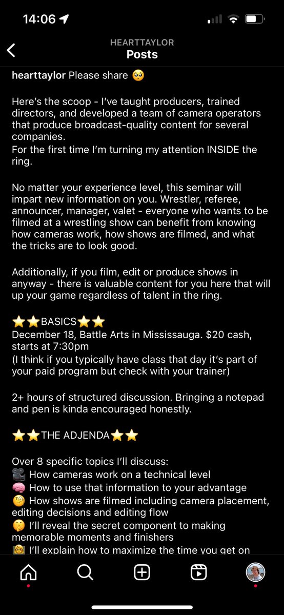 HeartTaylor's tweet photo. Not cancelled, just sharing info about my seminar

✅how cameras work
✅how to look amazing when you’re in the ring
✅making the most out of every moment
✅how shows are shot and where the cameras are
✅how to avoid mistakes that producers hate

❌spelling https://t.co/MrCBoNKz16