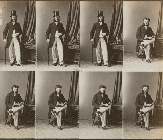 RealPreCinema's tweet photo. Left; A Portrait of André-Adolphe-Eugène Disdéri, by Disderi & Co. in the 1860s. An Albumen print Carte de Visite mount.
Right; An uncut sheet of Carte de Visite Photographs, by Disdéri, 1860s. Albumen print, 7 3/4 x 9 in. CDV’s were 2 1/8 x 3 ½ in. https://t.co/TfanLF2Lal