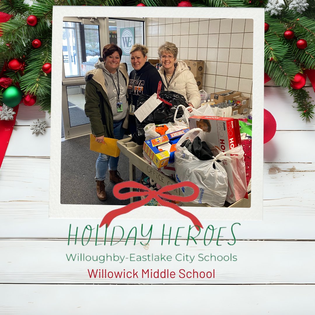 🎁 The staff at Willowick Middle School has partnered with The Salvation Army Angel Tree Program to provide gifts for children. Mrs. Piks, Mrs. Ross and Mrs. Elliott dropped off the donated gifts. Giving back to our community. ❤️💚 #mychoicewilloughbyeastlake #WEareonthemove