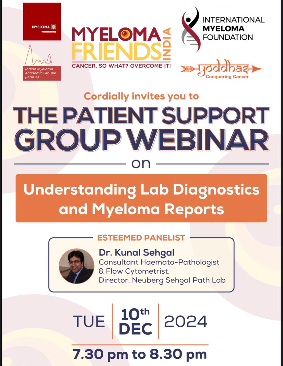 SehgalPathLab's tweet photo. Join us for this Patient Support group webinar on Understanding Lab diagnostics in Myeloma by @drkunalsehgal organised by @Myelomafriends #MyelomaFriendsIndia Use link below for registration https://t.co/uyLY3x1IGc https://t.co/x8Rahl3StB