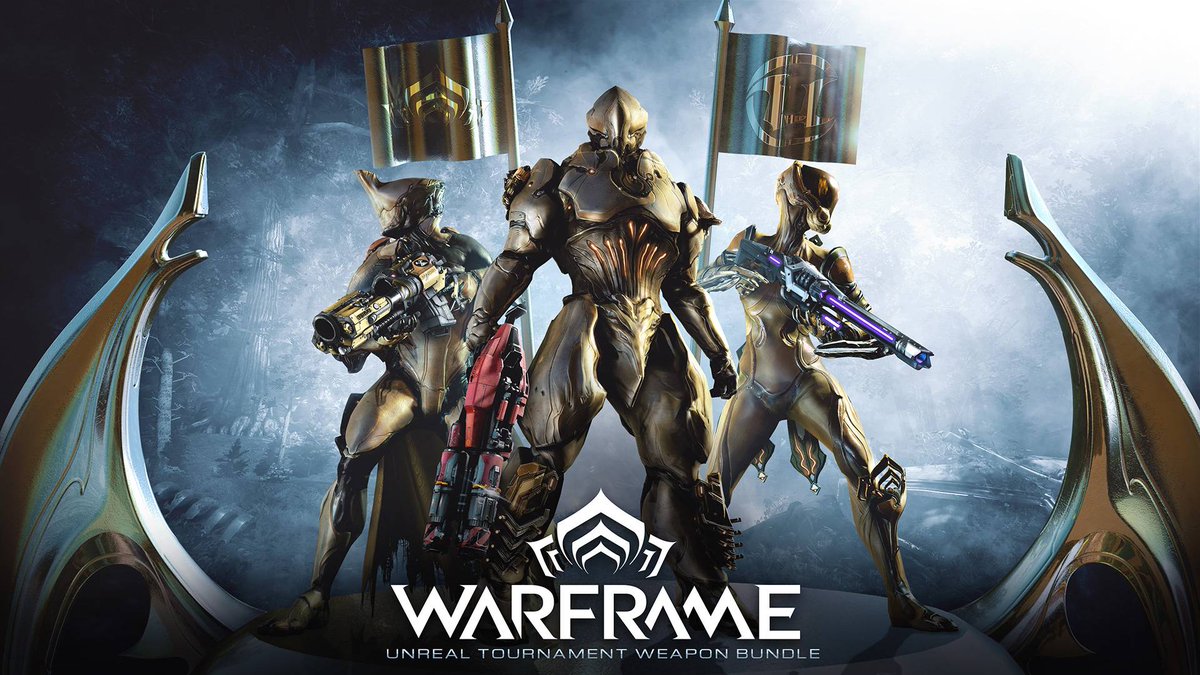 PlayWarframe's tweet image. The wait is over, Tenno! Unreal Tournament skins are free via in-game login reward starting December 9 at 2 p.m. ET for two weeks.

Worried you'll miss out? Grab the bundle for 1 Credit after December 23 in the Market! Available across all platforms for the first time.…