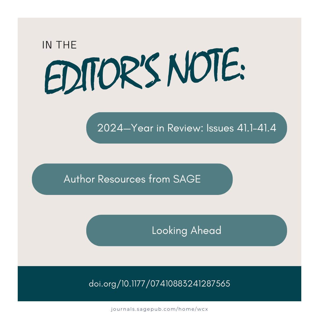 WrittenCommun's tweet photo. Our first issue of Vol. 42 (January 2025) is now available online!
In this issue, you can find articles covering #selfregulation, #literature, #classroomresearch, #estonian, #secondlanguagewriting, #queertheory, and #temporality! https://t.co/lYr41vLR0s