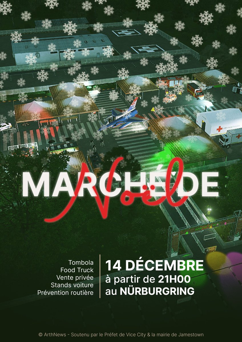 On vous attends nombreux sur ce marché de Noël un tas d'exclu pour vous ! 

( cc <a href="/MrRatSuper/">MrRatSuper</a> <a href="/ArmaForLife/">Arma For Life</a> <a href="/PN_A4L/">Police Nationale ArmaForLife</a> <a href="/SDIS_A4L/">S.D.I.S - A4L</a> <a href="/SSCRarmaforlife/">SSCR-Croix Rouge-A4L</a> <a href="/SAM_A4L/">Section Aérienne de Malden</a>)