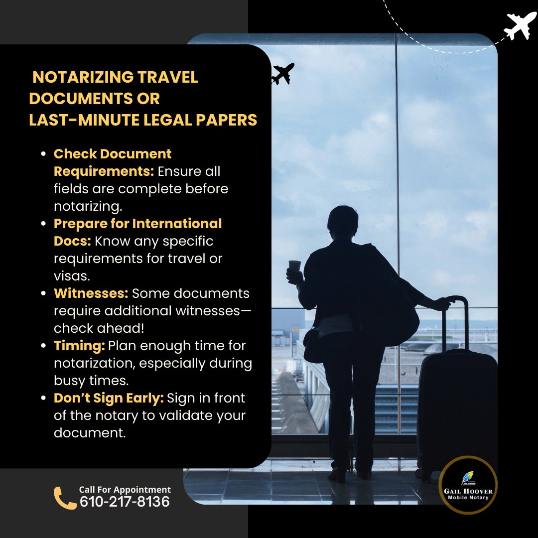 GailNotary's tweet image. The holidays can be a busy time, and many people need travel documents or legal papers notarized at the last minute. Here are some essential tips to make the process smooth and stress-free.

#TravelDocuments #LegalPapers #LehighValleymobilenotary #LehighValley
