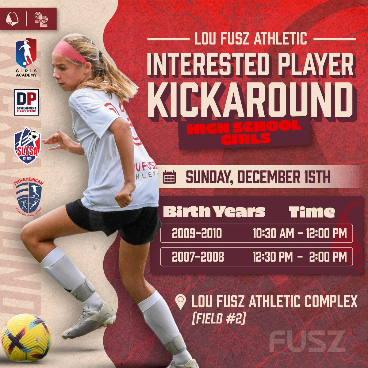 Lou Fusz Soccer Club (@loufuszsoccer) on Twitter photo ππππ ππΎππππ πππππ πππ β½ π¨
Make the move and signup for our upcoming LFA High School Girls Interested Player Kickaround on Sunday, December 15th!
LINK IN BELOW TO SIGNUP:
docs.google.com/forms/d/1GctHPβ¦
#loufuszsoccer | #WEAREFUSZ | #stlsoccer ππππ ππΎππππ πππππ πππ β½ π¨
Make the move and signup for our upcoming LFA High School Girls Interested Player Kickaround on Sunday, December 15th!
LINK IN BELOW TO SIGNUP:
docs.google.com/forms/d/1GctHPβ¦
#loufuszsoccer | #WEAREFUSZ | #stlsoccer