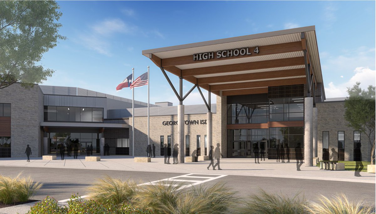 DevinPadavil's tweet photo. Coming to @GeorgetownISD in 2028. High school #4. Nestled near Lake Georgetown with the track/football field tucked into the building right behind the cafeteria. Grateful to our community for the decisive vote of confidence. https://t.co/e6GtRRzRoH