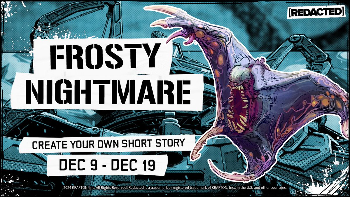 🎄 Frosty Nightmare Event 🎄

Write a holiday short story imagining how a Rival celebrates in Black Iron Prison—festive, absurd, or chaotic!

🎁 10 winners get exclusive [REDACTED] T-shirts!
📅 Contest: 12/9 – 12/19 (PST)
📍 Submit on Discord: discord.gg/playredacted
🎉 Winners