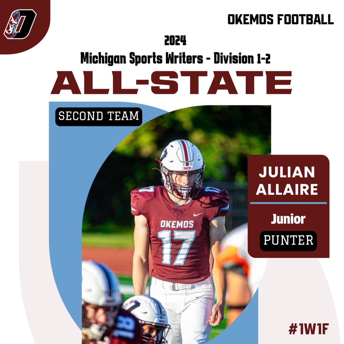 Congrats to Julian Allaire, who was named a second team All-State Punter by the Michigan Sports Writers for Division 1-2!

Julian finished as one of the state’s leaders in total punt yardage and punt average.

#1W1F