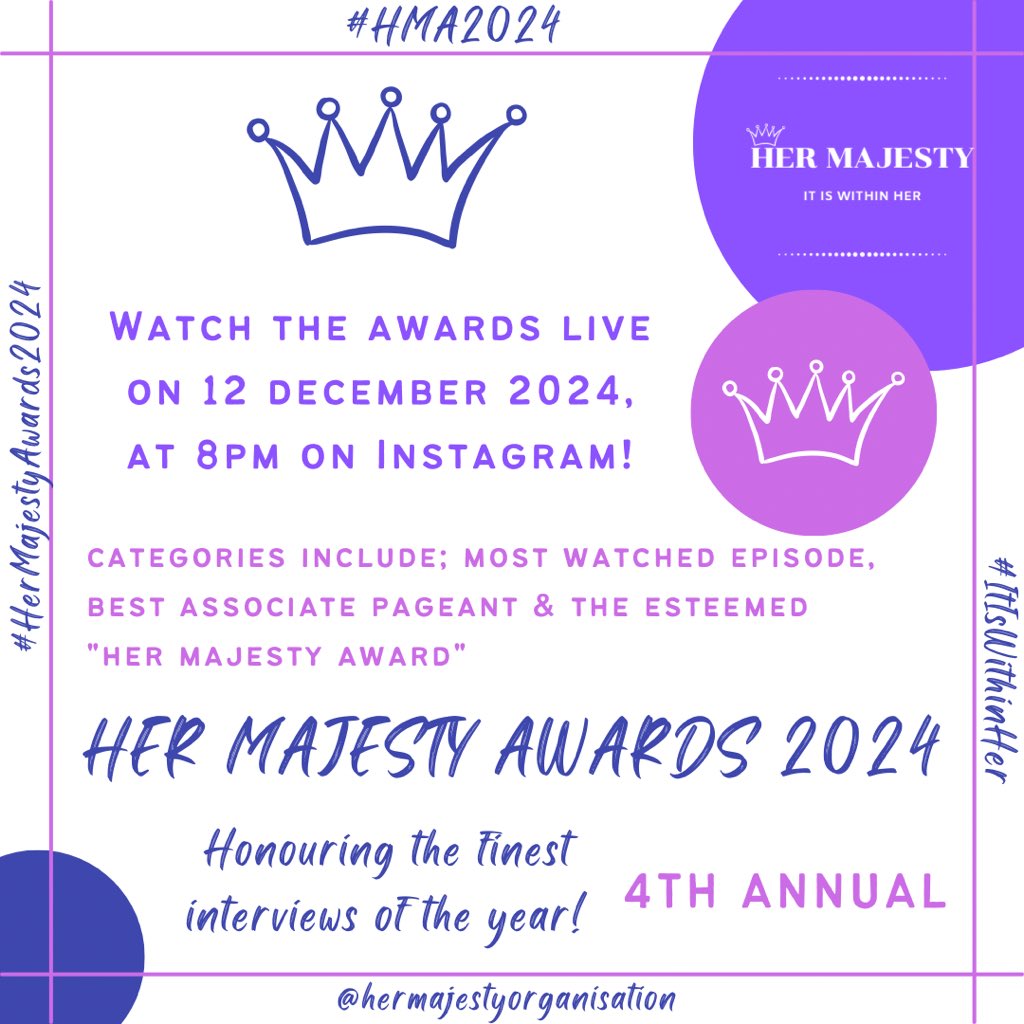 HerMajestyOrg's tweet photo. The FINAL moments are upon us… 💜🤍

@BabyPhoshoko 
@Boitemogelo_m 
@nonelem__ 
@OnkemetseTlape 

#HMA2024 
#HerMajestyAwards2024 
#ItIsWithinHer
#HerMajesty 👑 https://t.co/4kLWX0rs7x