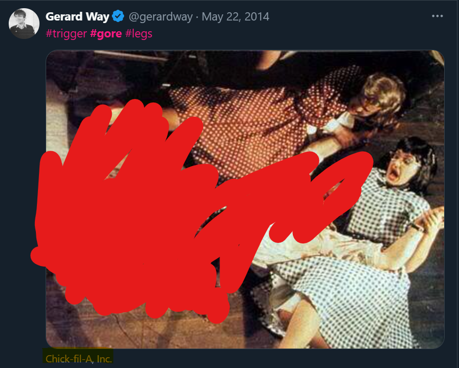 freakymcrchurch's tweet photo. Gerard tagging fast food companies in gore posts 😭 https://t.co/RGboJrlKhU