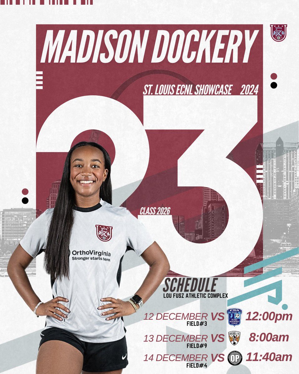 Madison Dockery (@madisondoc2026) on Twitter photo It's showcase week and I can't wait to see you in St. Louis!!
<a href="/ffxvaunion/">Fairfax VA Union ECNL</a>
<a href="/ECNLgirls/">ECNL Girls</a>
<a href="/TopDrawerSoccer/">TopDrawerSoccer</a> <a href="/ImYouthSoccer/">ECNL/GA/Recruiting/College Soccer</a>
<a href="/TheSoccerWire/">SoccerWire</a> <a href="/PrepSoccer/">Prep Soccer โฝ๏ธ</a> It's showcase week and I can't wait to see you in St. Louis!!
<a href="/ffxvaunion/">Fairfax VA Union ECNL</a>
<a href="/ECNLgirls/">ECNL Girls</a>
<a href="/TopDrawerSoccer/">TopDrawerSoccer</a> <a href="/ImYouthSoccer/">ECNL/GA/Recruiting/College Soccer</a>
<a href="/TheSoccerWire/">SoccerWire</a> <a href="/PrepSoccer/">Prep Soccer โฝ๏ธ</a>