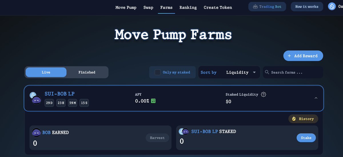 we have created a farm on Move Pump that will allow you to earn $BOB tokens! go stake your Bob to Earn more! movepump.com/farms