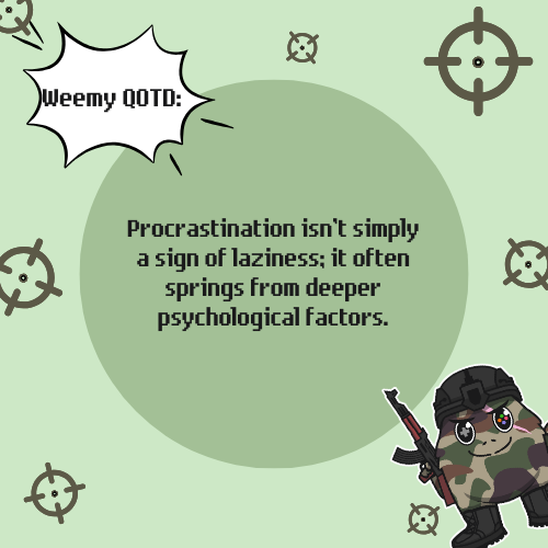 streamercollabs's tweet image. What are some psychological factors that lead to procrastination?

#WeemyQOTD #QOTD #StreamerCollabs 

Join StreamerCollabs.com to connect with passionate streamers and gamers for unique collaborations.