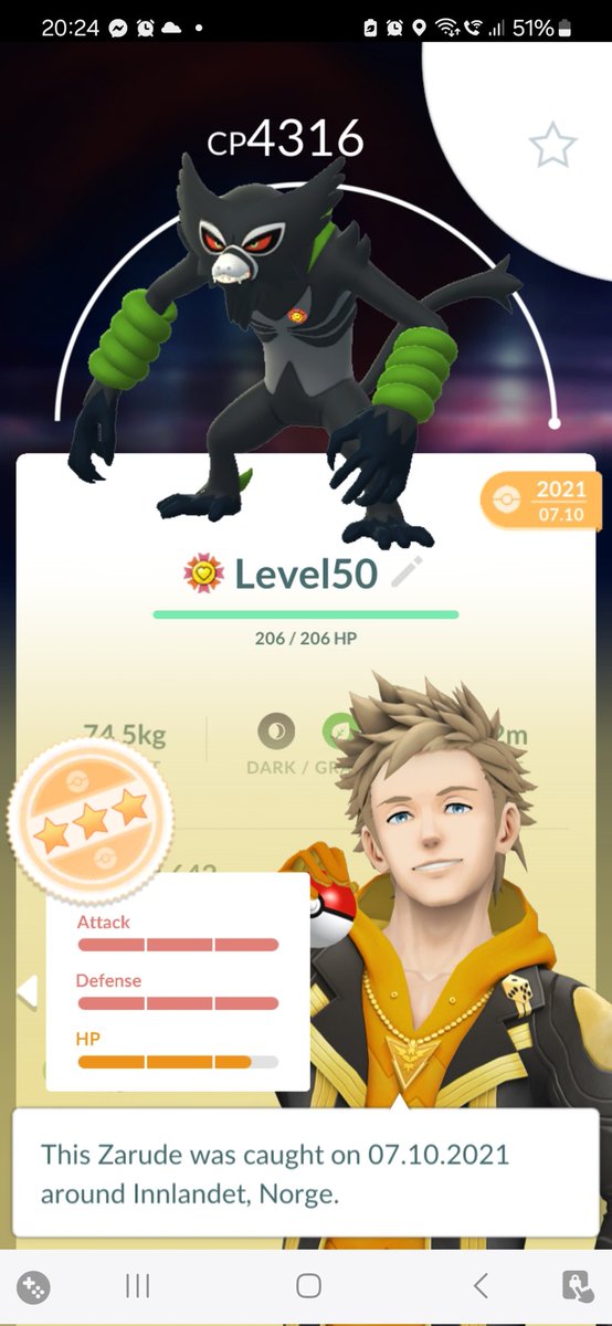 jenssen_lise's tweet image. Finally🥰🥰🥰 Maxed my Zarude. XL from MAX battles helped a lot. #pokemongo #pogo #level50 #maxed