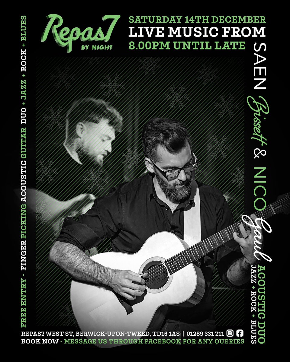 This weekends music… blues from the best around (Steve Morrison Band) and Saturday incredible acoustic guitar from Nico Gaul and Sean Bissett!