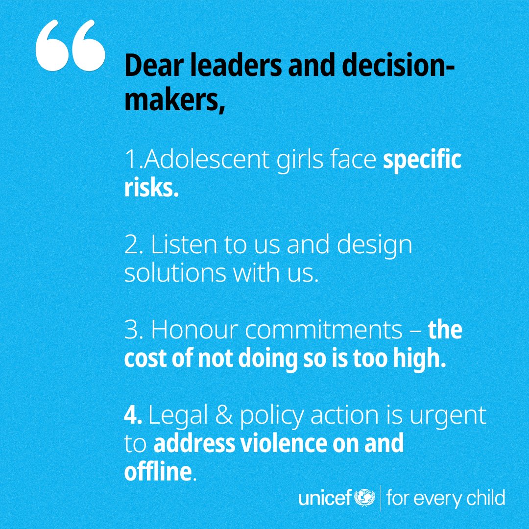 unicefprotects's tweet photo. Adolescent girls are key to ending #GBV. At the 1st Global Conference on Violence Against Children in Bogotá, UNICEF and partners heard their powerful insights. Now it’s time for policymakers to take action. 👇 #16Days #VAW #EndViolence https://t.co/bLXfqopJMa