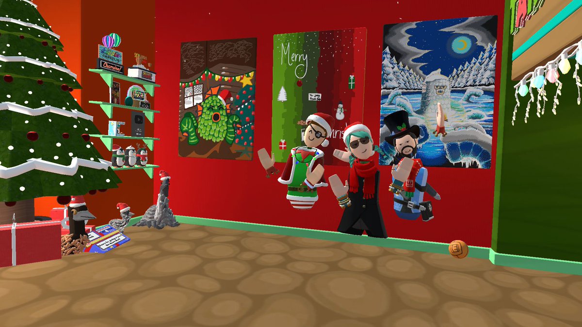 TarapeuticVR's tweet image. New Jumbotron themed Maker Pen skin available exclusively for Rec Room Plus! 👀 (If you didn't know, you can buy RR+ for a little discount through rec.net. I buy mine for a whole year to save.) Also some pics of decorating my dorm for xmas! #recroom #dorm #xmas