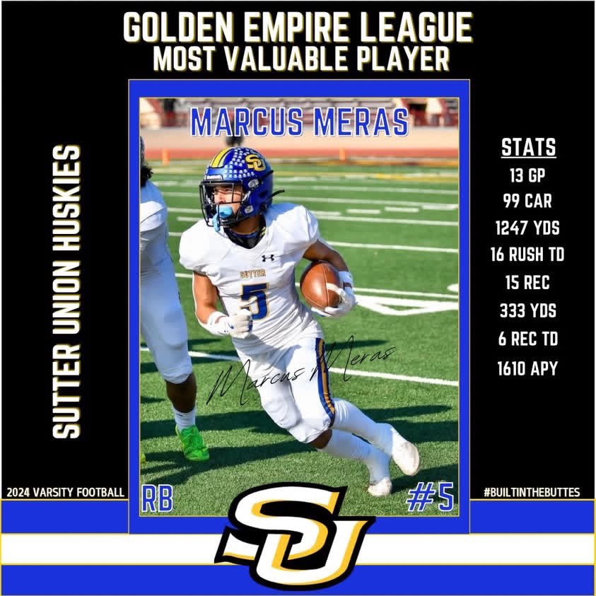 Very blessed to be MVP of the GEL!! Thanks to our Lord and Savior Jesus Christ, and thank you to everybody that helped make this journey possible.         💛💙💛💙
<a href="/SutterFootball/">𝕊𝕦𝕥𝕥𝕖𝕣 𝔽𝕠𝕠𝕥𝕓𝕒𝕝𝕝</a> <a href="/coachrrhino/">Ryan Reynolds</a> <a href="/BasdBrandon/">Brandon Jackson</a> <a href="/CoachAllenSU/">Mike Allen</a> <a href="/Ty1Prince/">Ty Prince</a> <a href="/A2Atraining22/">A2Atraining</a>