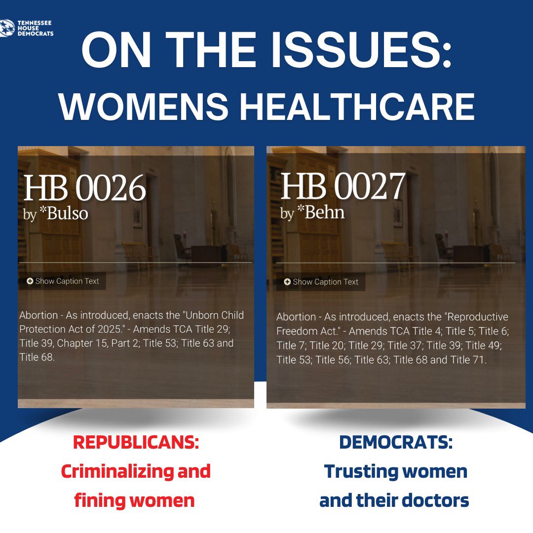 TNDemocrats's tweet photo. Democrats trust women, believe in bodily autonomy and respect healthcare privacy. 
In contrast, Republicans want to insert themselves between women, their doctors and their faith, criminalize women and doctors, jeopardize women’s lives, and threaten families. https://t.co/hLdiuJDP77
