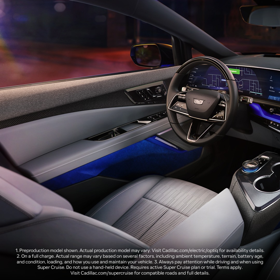 FieldsAuto's tweet image. #Cadillac-estimated 300-mile range.² ✅ Available Super Cruise® hands-free driver-assistance technology.³ ✅ Spacious interior. ✅ The feeling that anything’s possible. ✅✅✅ All-electric #OPTIQ. Find the #FieldsCadillac location nearest you @ fieldsauto.com today.