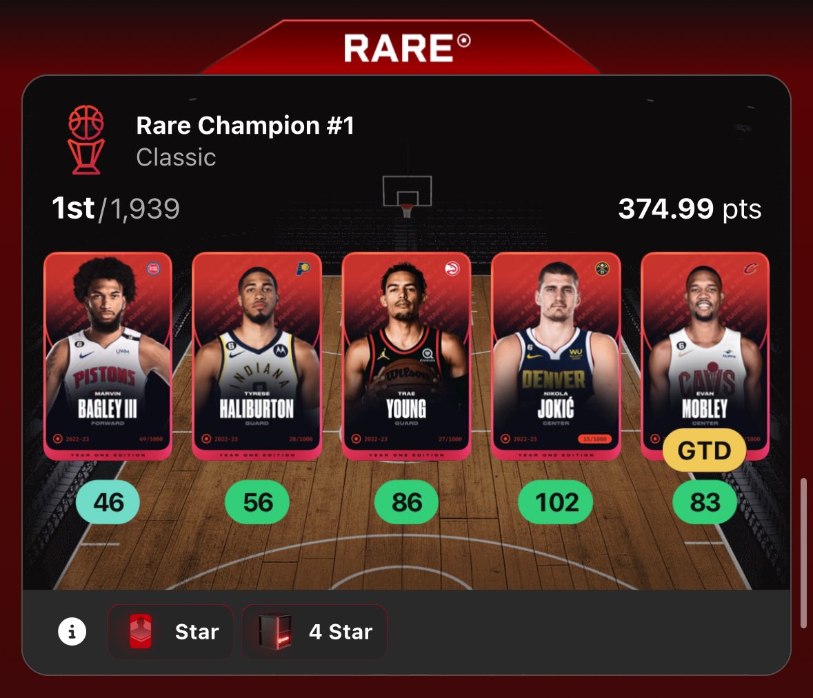 The highest score ever recorded in Rare Champion 🏀🔥 

@SorareNBA <a href="/SorareNbaJet/">🏀 Sorare Nba Jet 🚀</a> @Jonsorare
#SorareNBA
