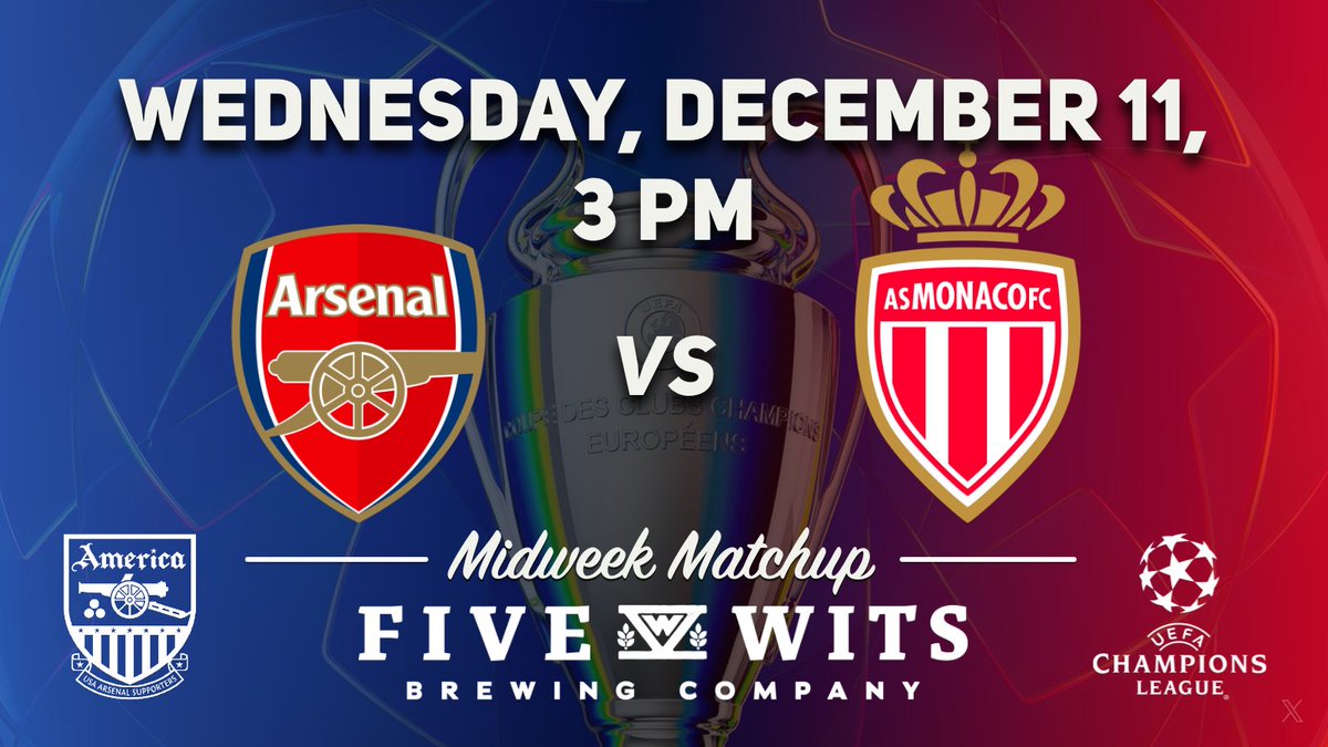 Ready for another Midweek Matchup at Five Wits? Join us at 3 PM as the Gunners host AS Monaco to continue our Champions League Campaign. Come on You Gunners!

#coyg
#chattanooga
#chattanoogatn
#chattanooga_fun
#chattanoogatennessee
#chattanoogagooners