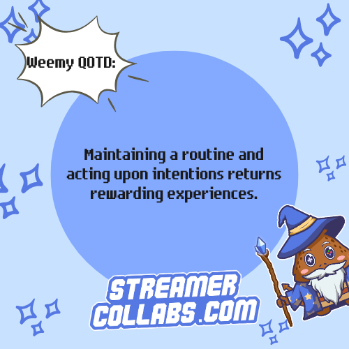 streamercollabs's tweet image. What are some rewards of maintaining a routine in content creation?

#WeemyQOTD #QOTD #StreamerCollabs

Join StreamerCollabs.com to connect with passionate streamers and gamers for unique collaborations.
