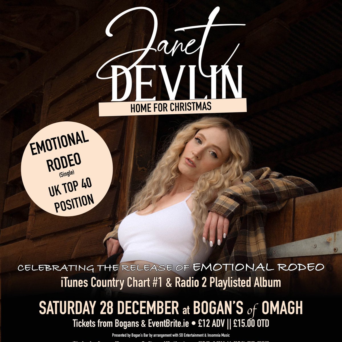 𝗝𝗨𝗦𝗧 𝗔𝗡𝗡𝗢𝗨𝗡𝗖𝗘𝗗: <a href="/JanetJealousy/">Janet Devlin 🌞</a> is Home for Christmas and will play a special duo acoustic show at <a href="/BogansBarOmagh/">Bogans Bar & Lounge Omagh 🍺🍷🍛</a> on Sat 28 Dec celebrating the release of her new country album #EmotionalAlbum! 

Tix on sale now from <a href="/eventbrite/">Eventbrite</a>