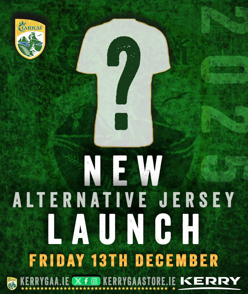 Get ready for the launch of the NEW Kerry GAA Alternative Jersey at Kerry GAA Store just in time for Christmas! 🎄🎁

NEW launch date: Friday 13th December 2024

#WeAreKerry #CiarraíAbú