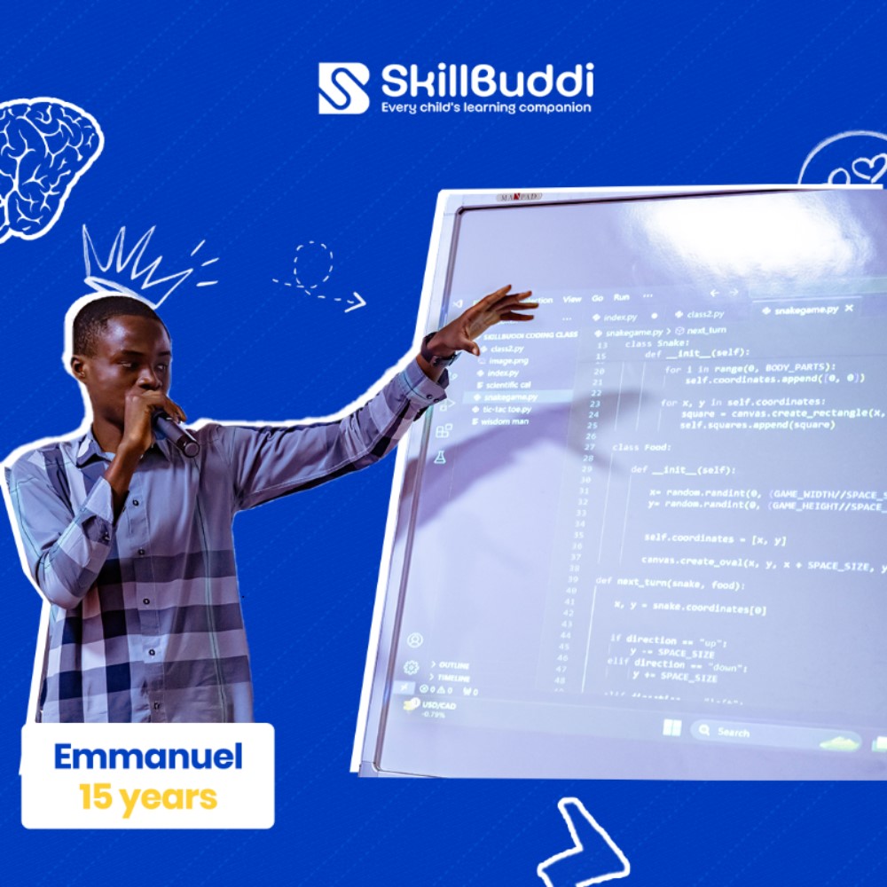 skillbuddi's tweet photo. Meet Emmanuel, a bright young coder who built a snake game at 15! 🌟 Ready to see your child shine? Enroll now at https://t.co/mrFvveM6a1🚀

 #studentsuccess #skillbuddi #kidsintech #onlinelearning #onlinecodingclasses #onlinecodingforkids #howtogetintotech #codingclassnearme #py https://t.co/5g53Al48Ef